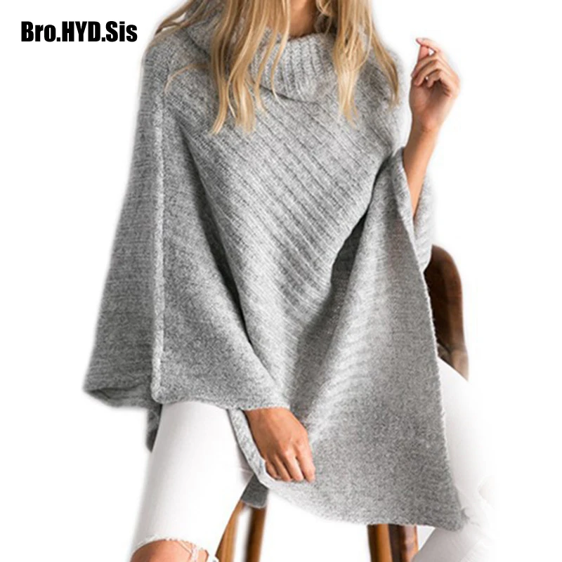

2019 Winter New Women Lady Cape Sweater Solid Poncho Asymmetrical Coat Turtleneck Bohemian Shawl Female Scarf