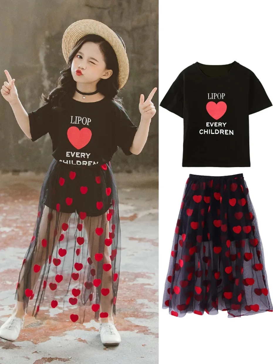 Summer Girls Cotton Clothing Sets 2pcs School Clothes for 3-11 Years kids clothing set,girls clothing set