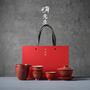 

Jindezhen Pure Manual Fambe Ceramics Tea Set Coarse Tao Mei Hong Ma'am Tea Utensils Tureen 6 Paper Set Gift Box Dress Defence