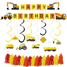 Construction Birthday Party Supplies Happy Birthday Paper Garland Banner Tissue Tassel Ceiling Swirl Decoration