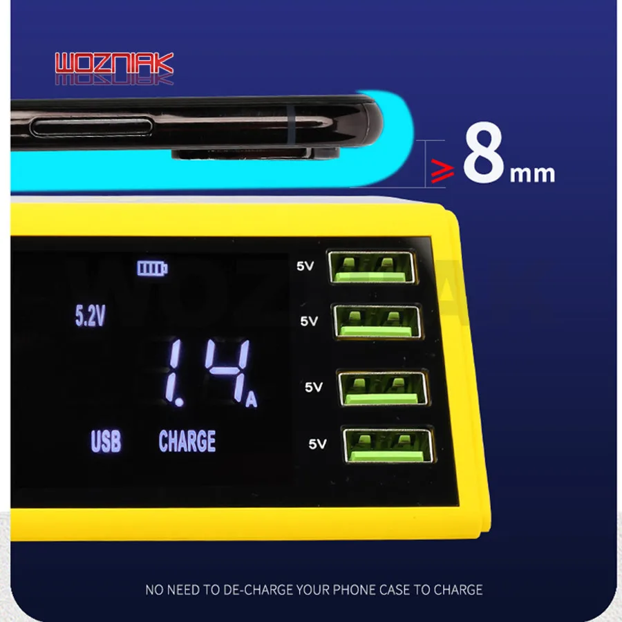  Cargador rápido de pantalla Digital LCD mecánico puerto de carga USB de 8 puertos QC 30 con cargado