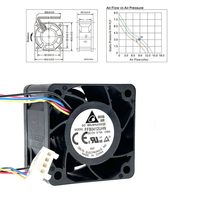 Ffb0412shn Delta Delta FFB0412SHN-A 12v 0.6a 4028 4CM Inverter Cooling Fan Refrigeración Axial 40x28mm