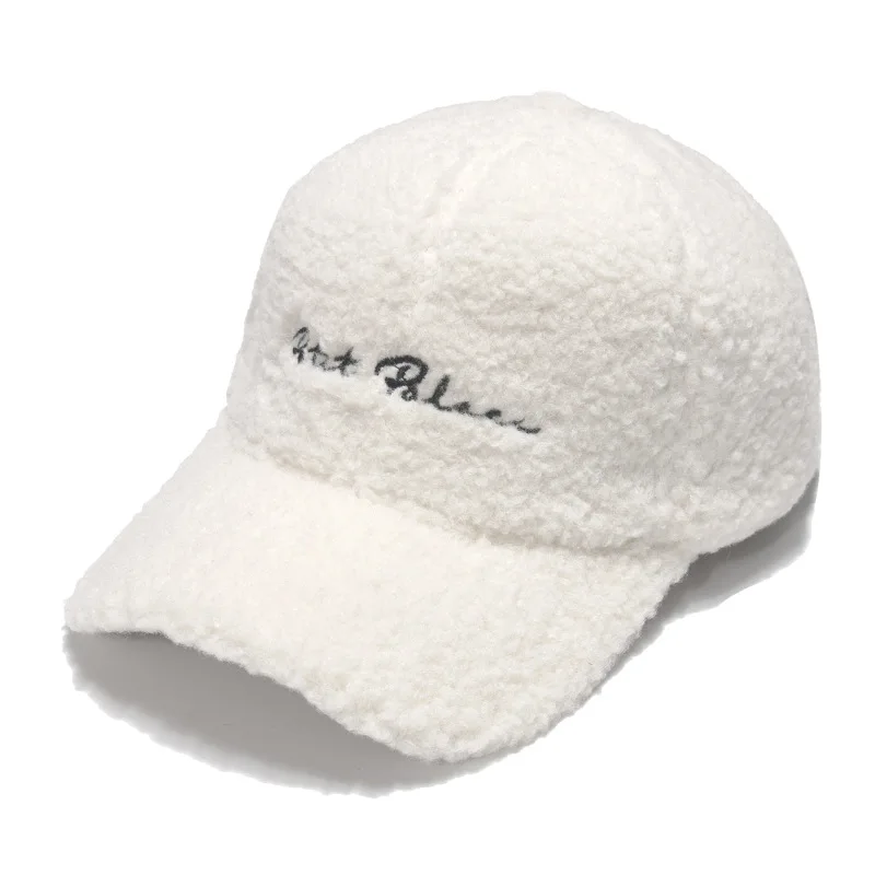 SWAK New Lamb Fur Hats Women Letter Baseball Cap Autumn Winter Warm Peaked Cap Korean Tide Cap Plush Peaked Caps yankees cap womens