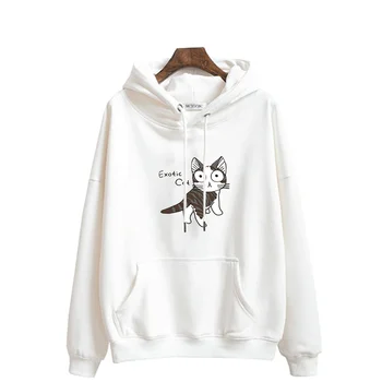 

2020 Spring Women Hoodies Cartoon Cat Print Cute Autumn Fashion Hooded Casual Big Size Pullover Woman Sweatshirt Cotton