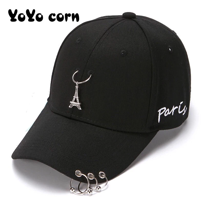 

Ladies Eiffel Tower Baseball Cap Snapback White Pink Summer Outdoor Sunscreen Caps Couple Men Iron Ring Hats bone Women Sun Hat
