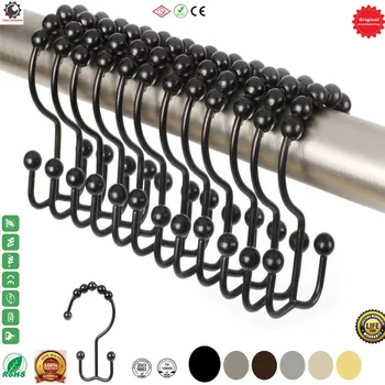 

Shower Curtain Rings Hooks 304 Stainless Steel Rust Proof Roller with Solid Bead Bathroom Curtain Hook,Shower Ring Hang