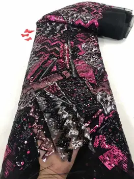 

High quality 5 yards sequin lace fabrics beautiful French handmade embroidery sequin lace fabrics for women FD826