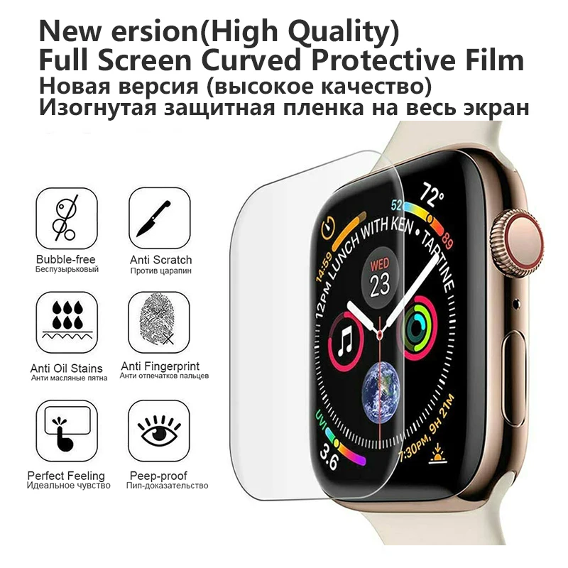 Full Screen Protector for Apple Watch 44mm 40mm Series 4/5 Coverage Bubble-Free for iWatch 3/2/1 38/42mm Flexible TPE Clear Film