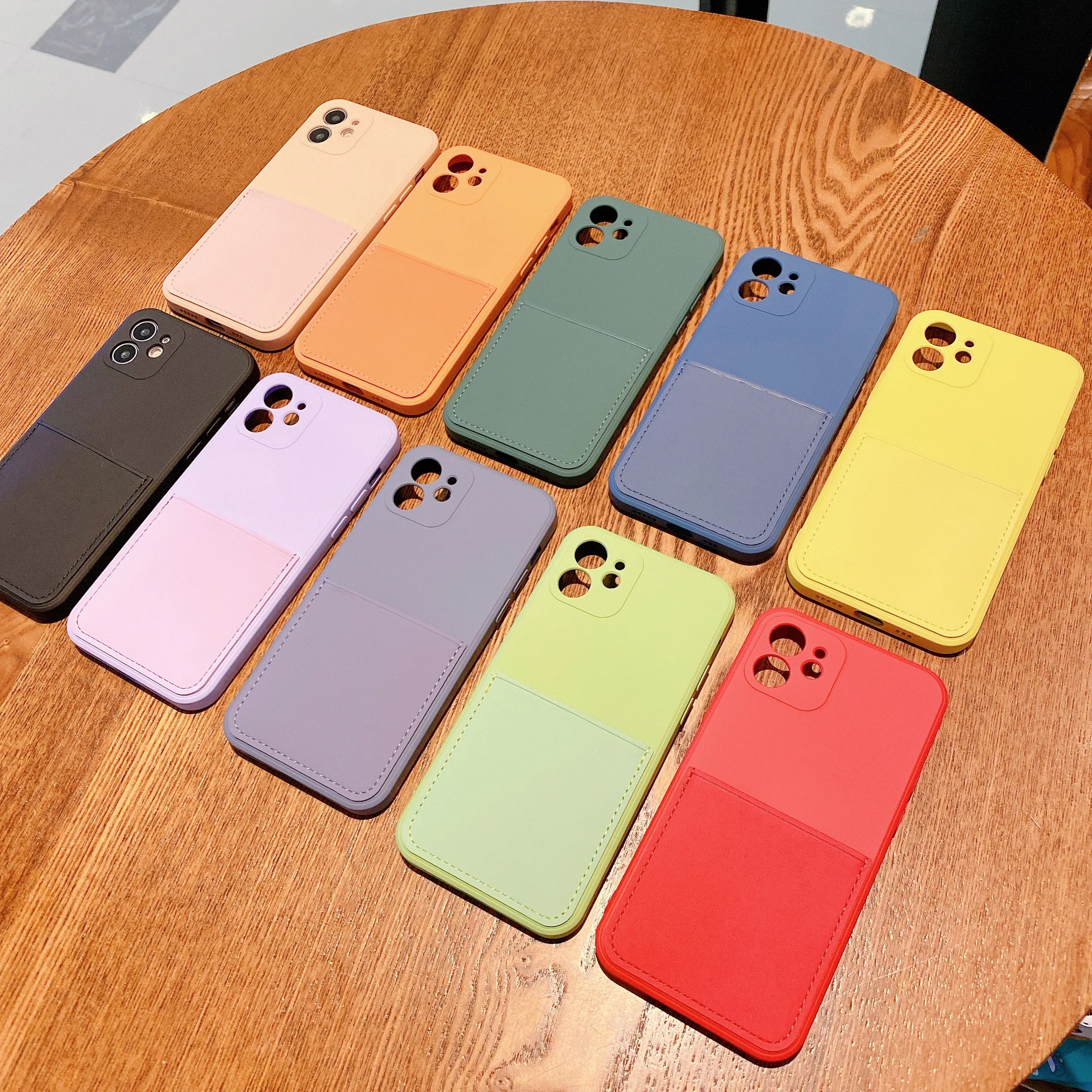 Funda de silicona líquida para móvil, carcasa de lujo para Apple iPhone 11 12 Pro Max mini SE 2020 X XR XS Max 7 8 Plus, funda con correa para tarjeta