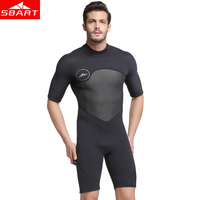 SBART 2MM Neoprene Wetsuit Men Keep Warm Swimming Scuba Diving Bathing Suit Short Sleeve Triathlon Wetsuit for Surf Snorkeling