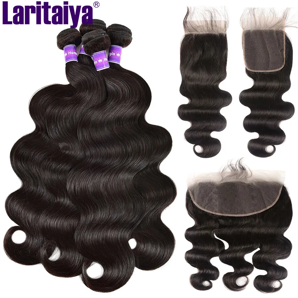 Laritaiya Indian Body Wave Bundles With Frontal 100% Human Hair Body Wave Bundles With Closure Lace Frontal