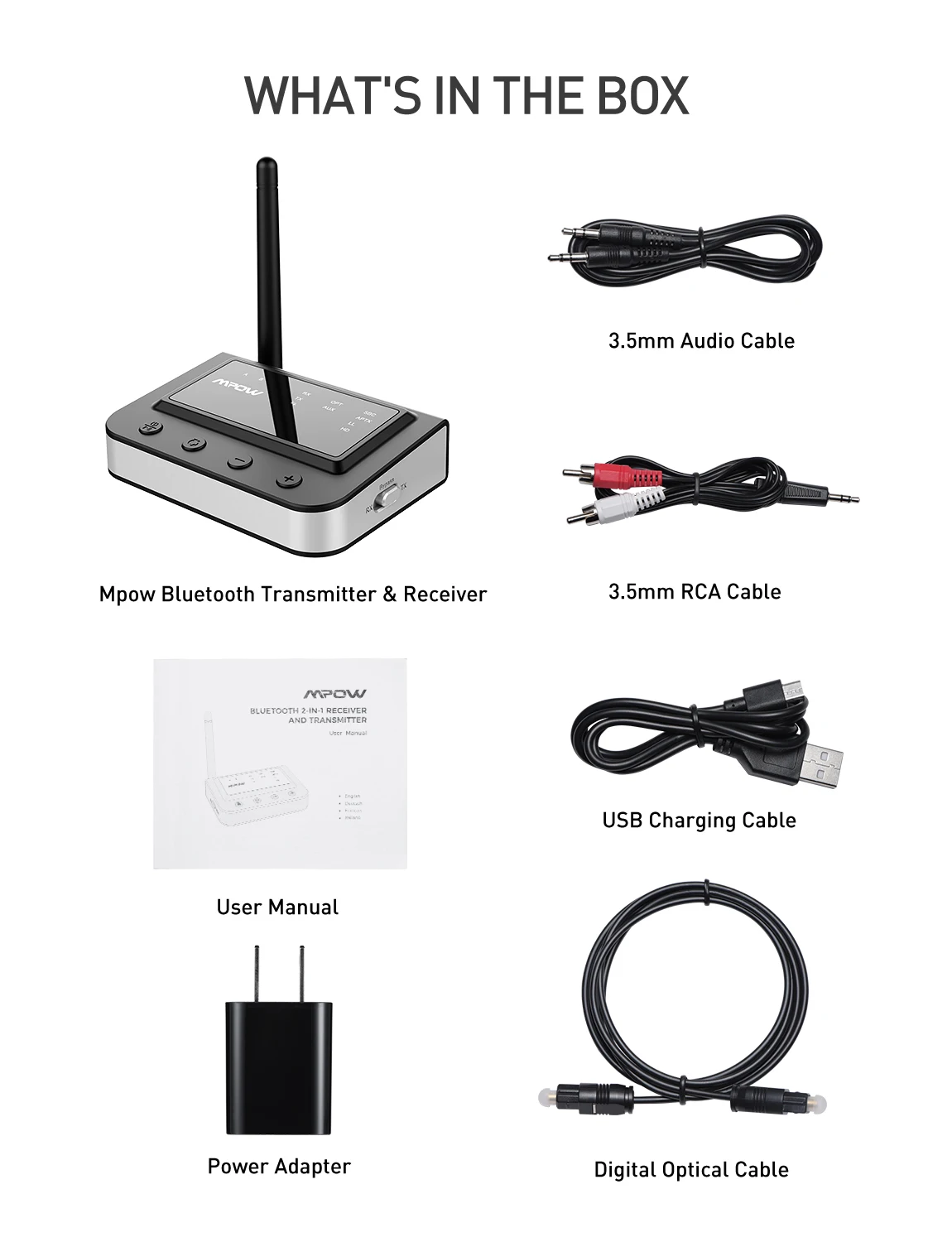 Mpow BH262 3 в 1 Bluetooth 5,0 беспроводной аудио передатчик приемник Поддержка APTX APTX-LL APTX HD Оптический RCA 3,5 мм для ТВ ПК дома