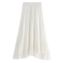 Новая Осенняя плиссированная юбка с завышенной талией с асимметричным подолом женские длинные юбки Saia Женские белые юбки Faldas Jupe Femme