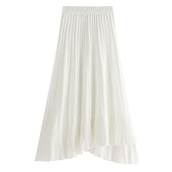 

2019 New Autumn Pleated Skirt High Waist Irregular Hem Women Long Skirts Saia Women White Skirts Faldas Jupe Femme