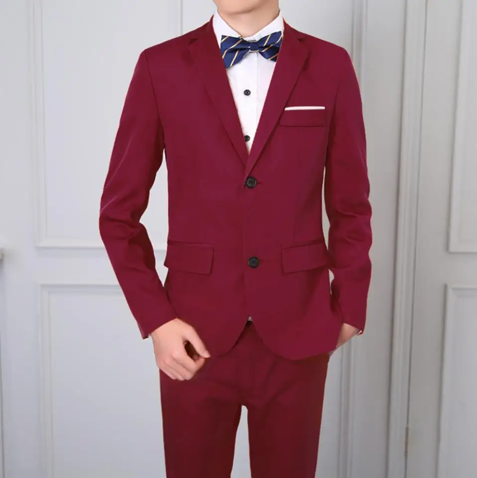 Burgundy TPSAAPE Slim Fit из 2 предметов, деловой костюм с двумя пуговицами, пальто с лацканами, длинные штаны, мужской деловой блейзер(пиджак+ брюки+ галстук - Цвет: Burgundy