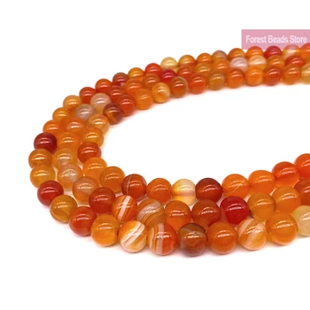 

Natural Orange Stripe Onyx Agates Round Beads Diy Bracelet Necklace for Jewelry Making Accessories 15" Strand 4 6 8 10 12 14MM
