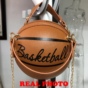 

Special Design Basketball Shape Hand Bag with Fashion Chains Letter Shoulder Bag Female Mini Crossbody Bags Circular Purse