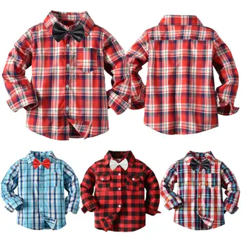 

Emmababy Spring Autumn 2020 New Boys Long Sleeve Classic Plaid Lapel Shirts Tops with Pocket Baby Boys Casual Shirt Kid Clothing