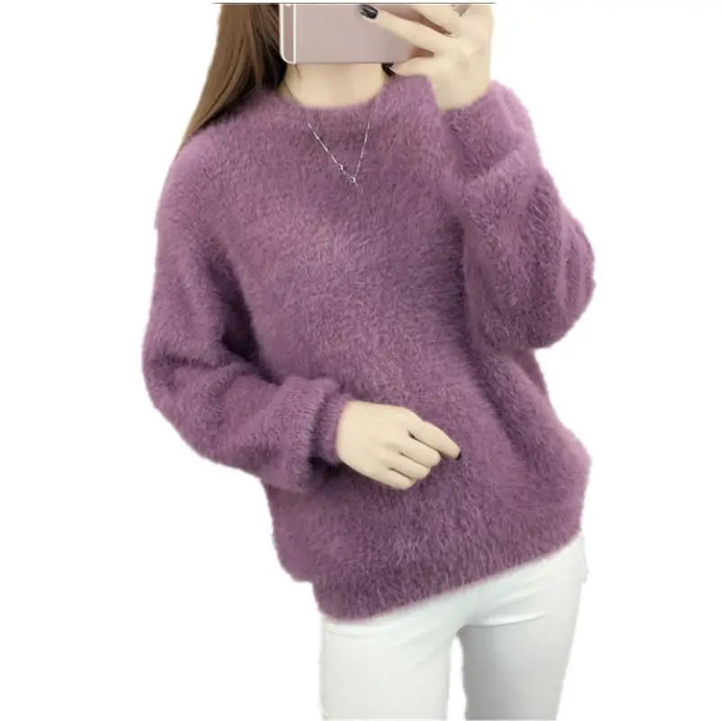 

New Velvet Pullover Sweater Women Loose Warm Knitted Sweaters Elegant Casual Winter Clothes Women Jumper Casaco Feminino Q1984