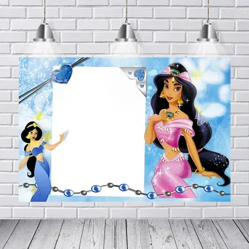 

Aladdin Magic Lamp Jasmine Princess Photography Backdrops Age Customizable Birthday Party Background Cartoon Photo Booth Props