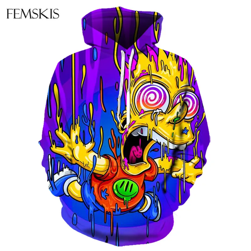 

FEMSKIS Autumn Men's Funny Long Sleeves Punk Print 3D Hoody Cartoon Simpson Hip Hop Women's Hoodies Sweatshirt Hooded Pullovers