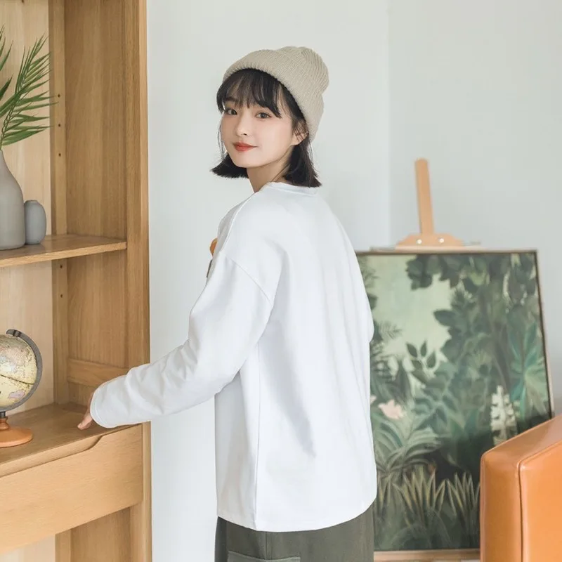 Autumn New Woman Tshirts Long Sleeve Solid Simple Thickened Elastic Cotton Soft Comfortable Base Student Tops Harajuku Clothes