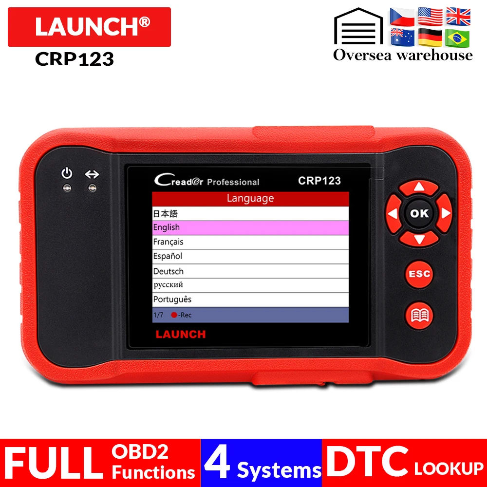LAUNCH OBD2 сканер CRP123 для двигателя/ABS/SRS/считыватель кодов трансмиссии 4 в 1