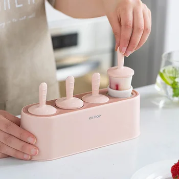 

MDZFSWEETHOME 4grid Ice Cream Mold Summer Homemade Ice Cream Maker Tubs Moulds Tray Lolly Mould Kitchen DIY Accessories