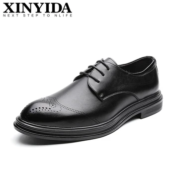 

2020 New Arrival Men Dress Shoes Lace Up Breathable Casual Business Men Shoes British Vintage Cared Men Leather Shoes Size 38-44