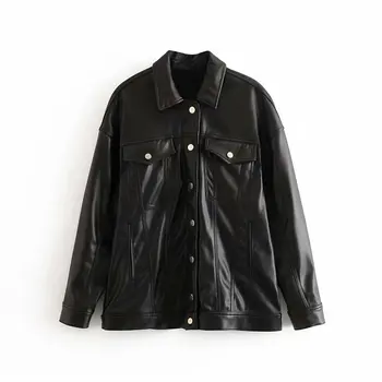 

Casual Simple Style Girl Black Faux Leather Jacket 2019 Fashion New Women's Ladies Casual Wild Windproof Korean Coat