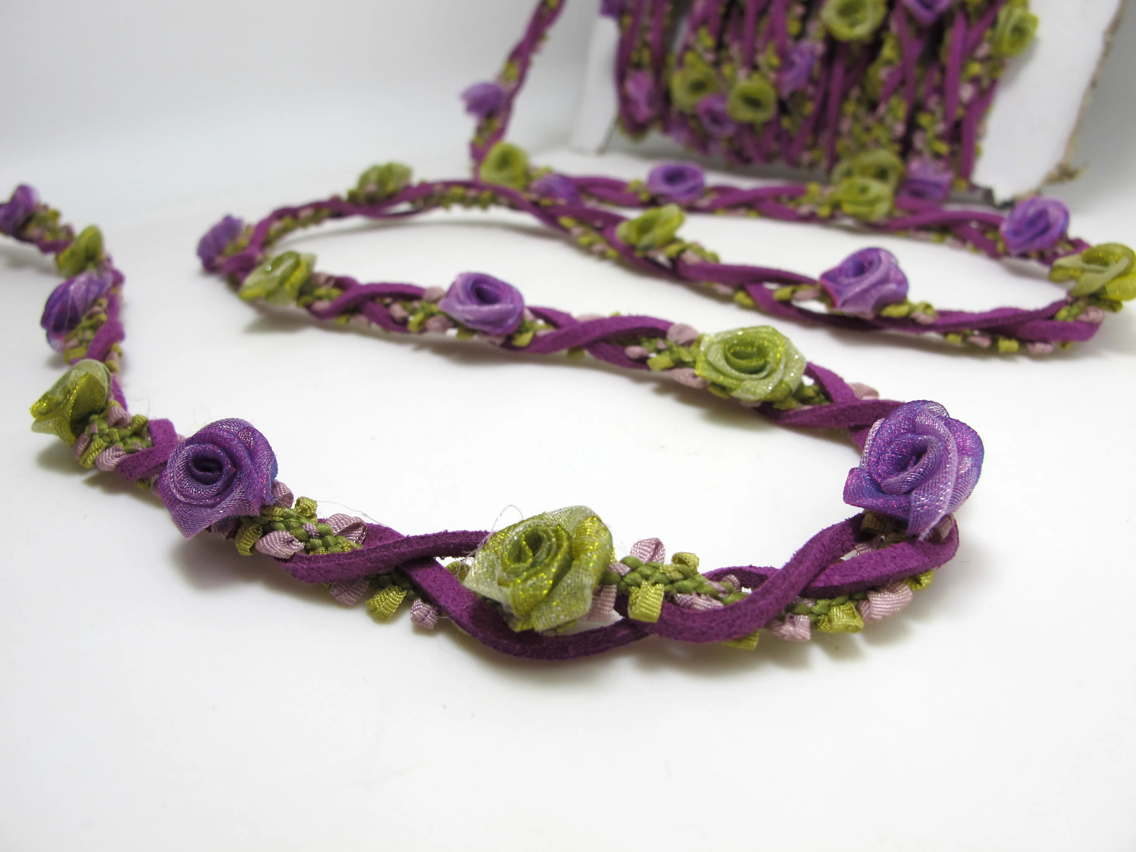 Braided Niva Rococo Trim with Faux Suede Leather|Braided Twine|Twisted Cord|Headband Trim|Vine Trim|Floral Decorative Ribbon