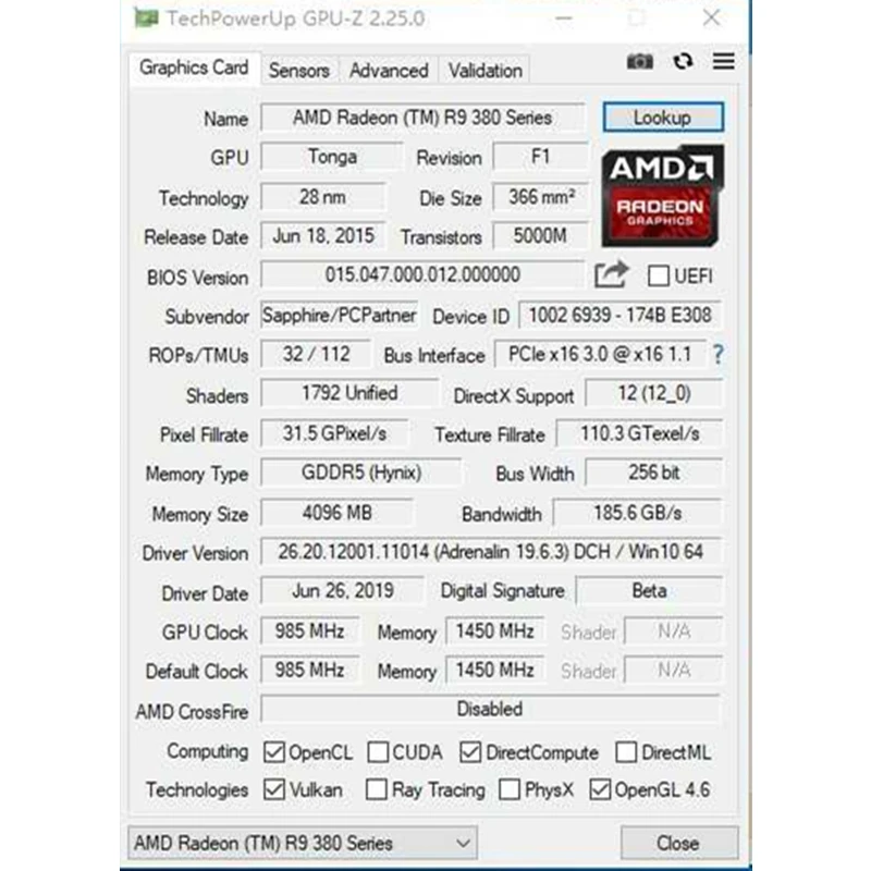 Оригинальная Видеокарта SAPPHIRE R9 380 4 Гб, графическая карта AMD Radeon R9380 4 Гб, графические карты с двойной Bios для настольного ПК, карта компьютера, не для майнинга-5