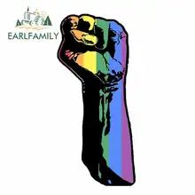 EARLFAMILY 13cm x 12.9cm for LGBTQ Resist Fist Gay Rainbow Funny Car Stickers Vinyl JDM Waterproof Anime Truck DIY Fine Decal