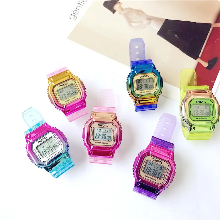 Shhors Fashion Gradient Watch Women Rectangle Dial Led Digital Watches Waterproof Sport Multifunction electronic Watches Ladies 6