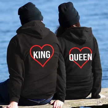 

Women Men Lovers Sweatshirt Lovers Couples Sudaderas De Mujer QUEEN KING LOVE HEART Couple Hoodies Chritsmas Costumes