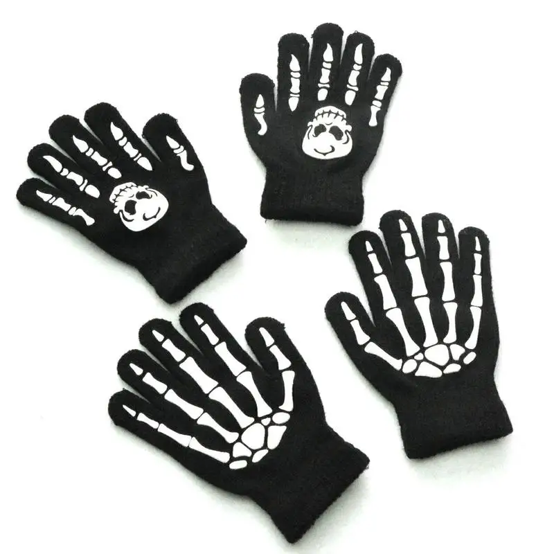 Детские вязаные светящиеся перчатки на Хэллоуин, перчатки без пальцев с изображением скелета и лапы призрака, перчатки на полный палец для подарка ребенку