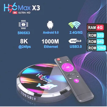 

Android 9 Tv Box H96 Max X3 Amlogic S905x3 Quad Core 4k Tvbox 4gb 128gb 8k 2.4/5.8g Wifi Bt4.0 1000m Lan Netflix Set-top Box