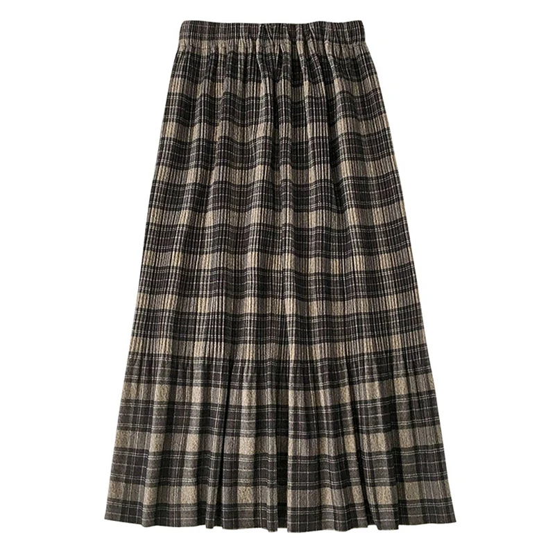 Women Skirt Elegant Plaid Skirts Autumn Winter Woolen Skirt   Elastic Waist Vintage Long Skirt Ladies Fashion Casual Skirts