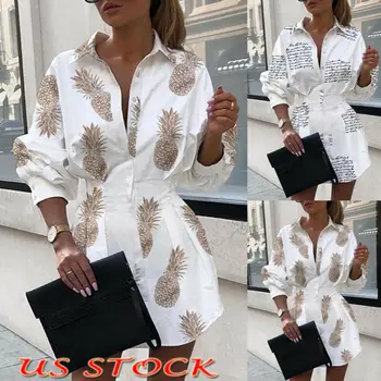 

2019 Autumn Women Dress V Neck Long Sleeve Letter Print Binding Waist Blouse Button Down Shirt Dress Office Lady Slim Mini Dress
