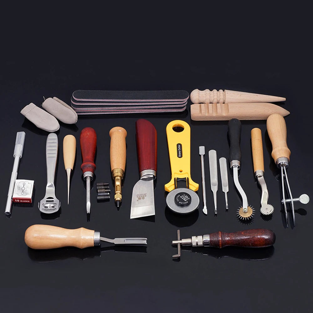 

Professional 24pcs Leather Craft Tools Kit Hand Leathercraft Accessories Leather Making Tool Set of Tools