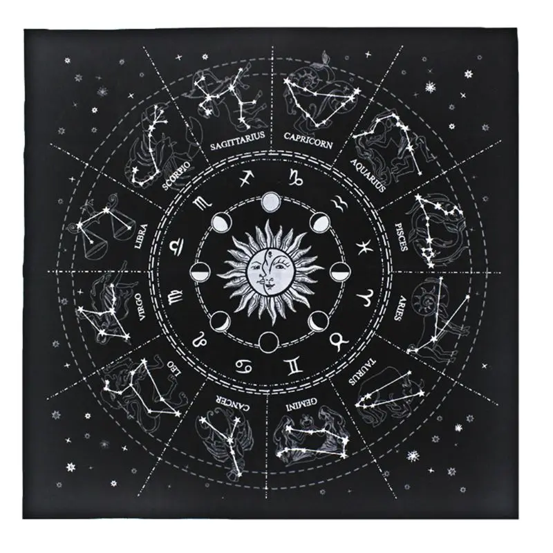 

New Tarot Tablecloth 12 Constellations Fortune Astrology Stars Divination Tarot Card Pad Flannel 49*49cm