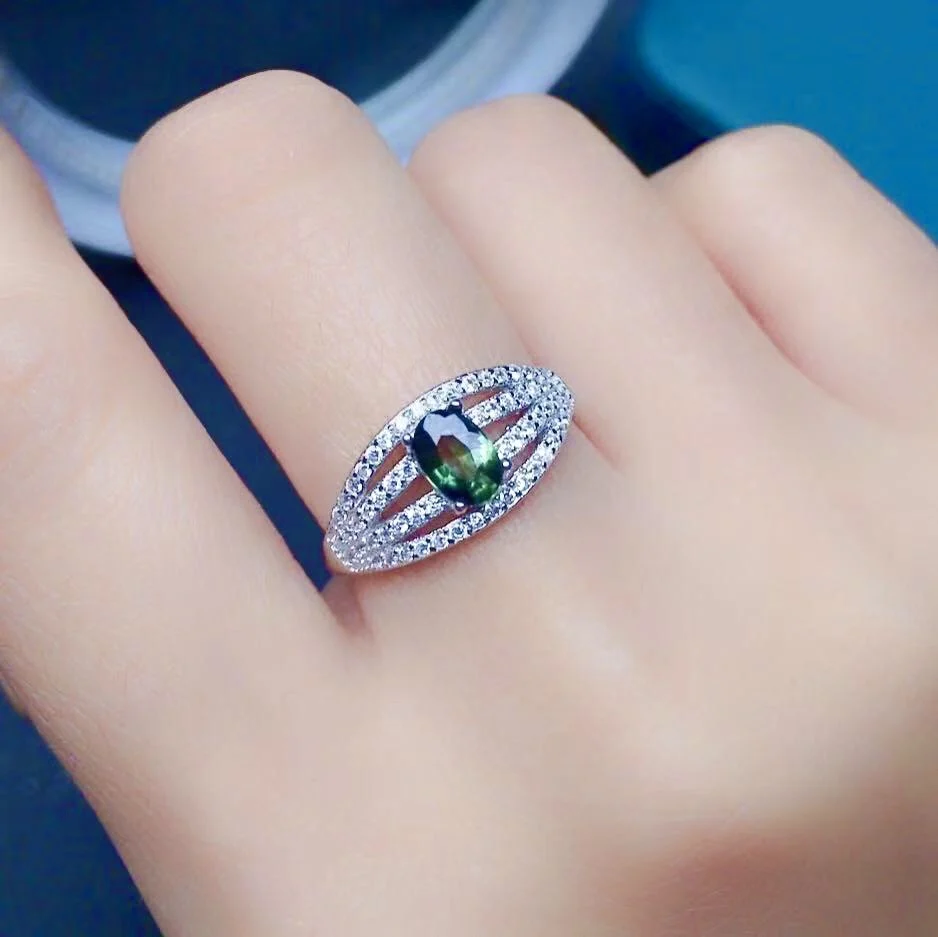 

100% Natural Chinese Sapphire Silver Ring Blue Green Color Sapphire Ring for Daily Wear Solid 925 Silver Sapphire Jewelry