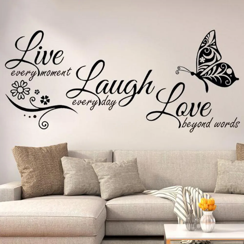 Живой Смех Любовь наклейки-цитаты на стену украшения для дома Adesivo de Paredes съемные DIY искусство Семья дома наклейки на стену YL5