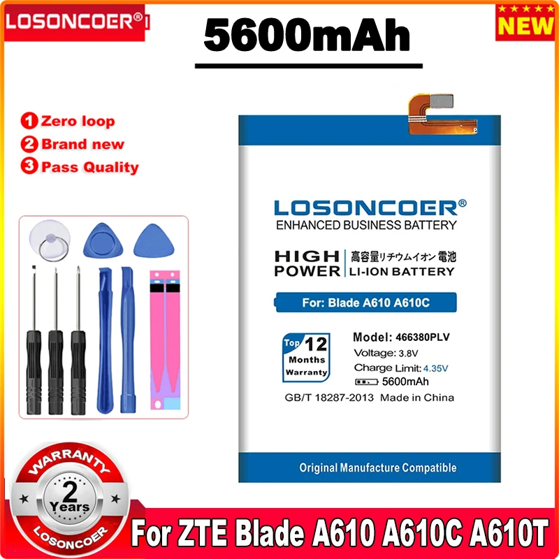 LOSONCOER 5600mAh Battery 466380PVL 466380PLV For ZTE Blade A610 A610C A610T BA610C BA610T Battery+ In Stock | Мобильные телефоны и