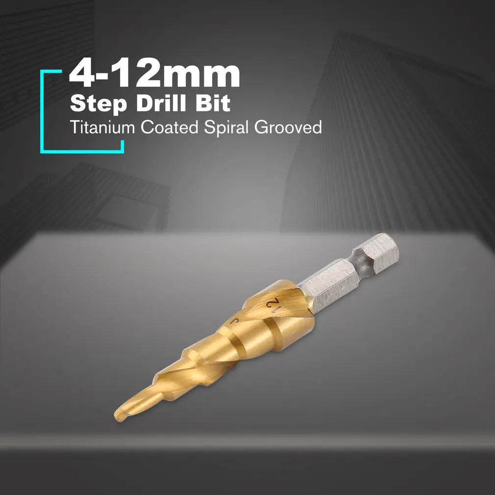 HSS Titanium Coated Spiral Grooved Center Step Drill Bit Drilling Power Tools for Metal Drill Hole Cutter Step Cone Drill Bit