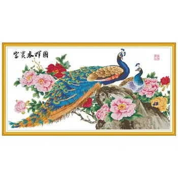 

Peacock and flower counted printed on the canvas 11CT 14CT DIY kit Cross Stitch embroidery needlework Sets home decor