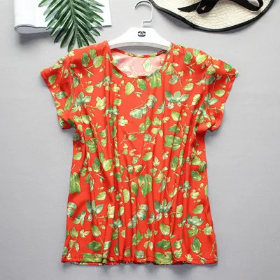 Лето Новое поступление Женская шелковая рубашка с коротким рукавом с круглым вырезом шелковая Футболка свободная приталенная рубашка - Цвет: 09
