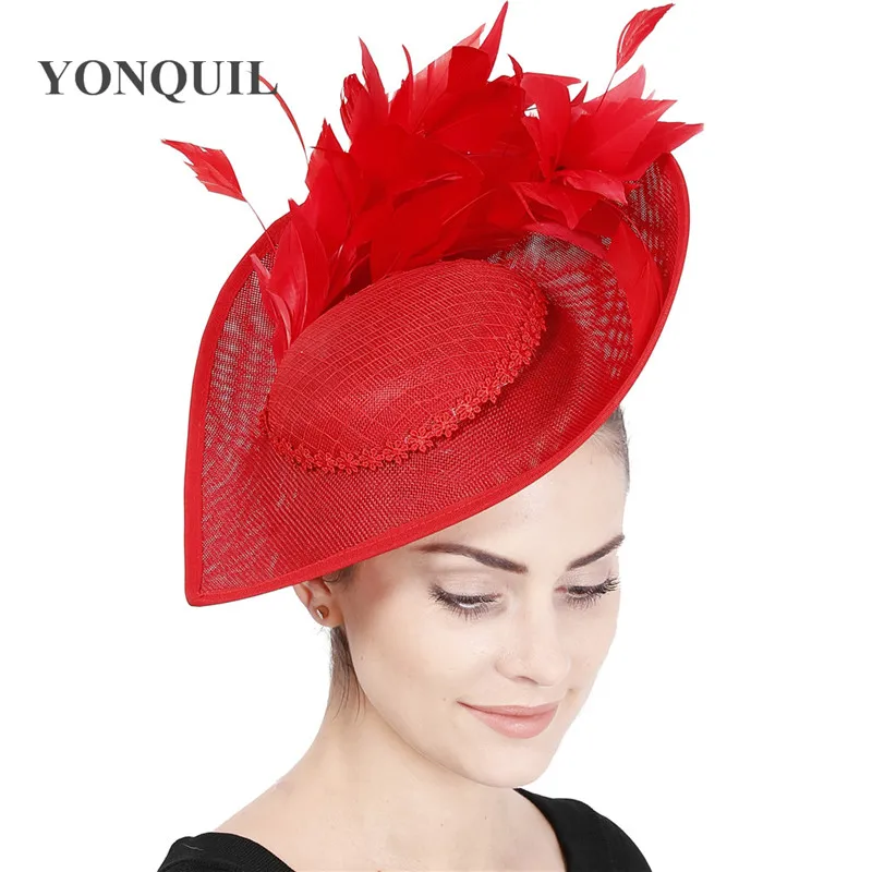 Authentic Guaranteed SK Hat shop Oval Sinamay Feathers Floral Net