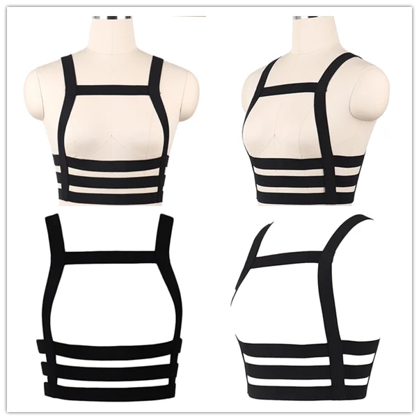D0060 Sexy Black Body Bondage Harrness Belt Festival Adjustable Cage Bra Woman Goth Harness Punk Rave Lingerie Edgy Body Cage - Цвет: D0060