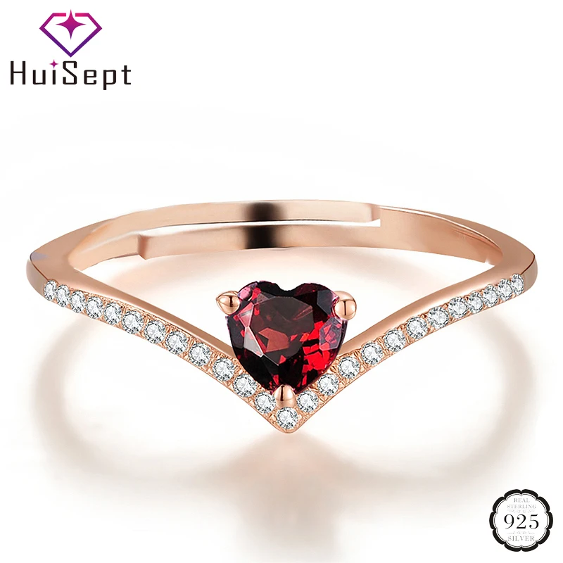 HuiSept New Silver 925 Ring Heart-shape Ruby Zircon Gemstones Jewelry Rings for Female Wedding Promise Engagement Gift Resizable HuiSept New Silver 925 Ring Heart-shape Ruby Zircon Gemstones Jewelry Rings for Female Wedding Promise Engagement Gift Resizable